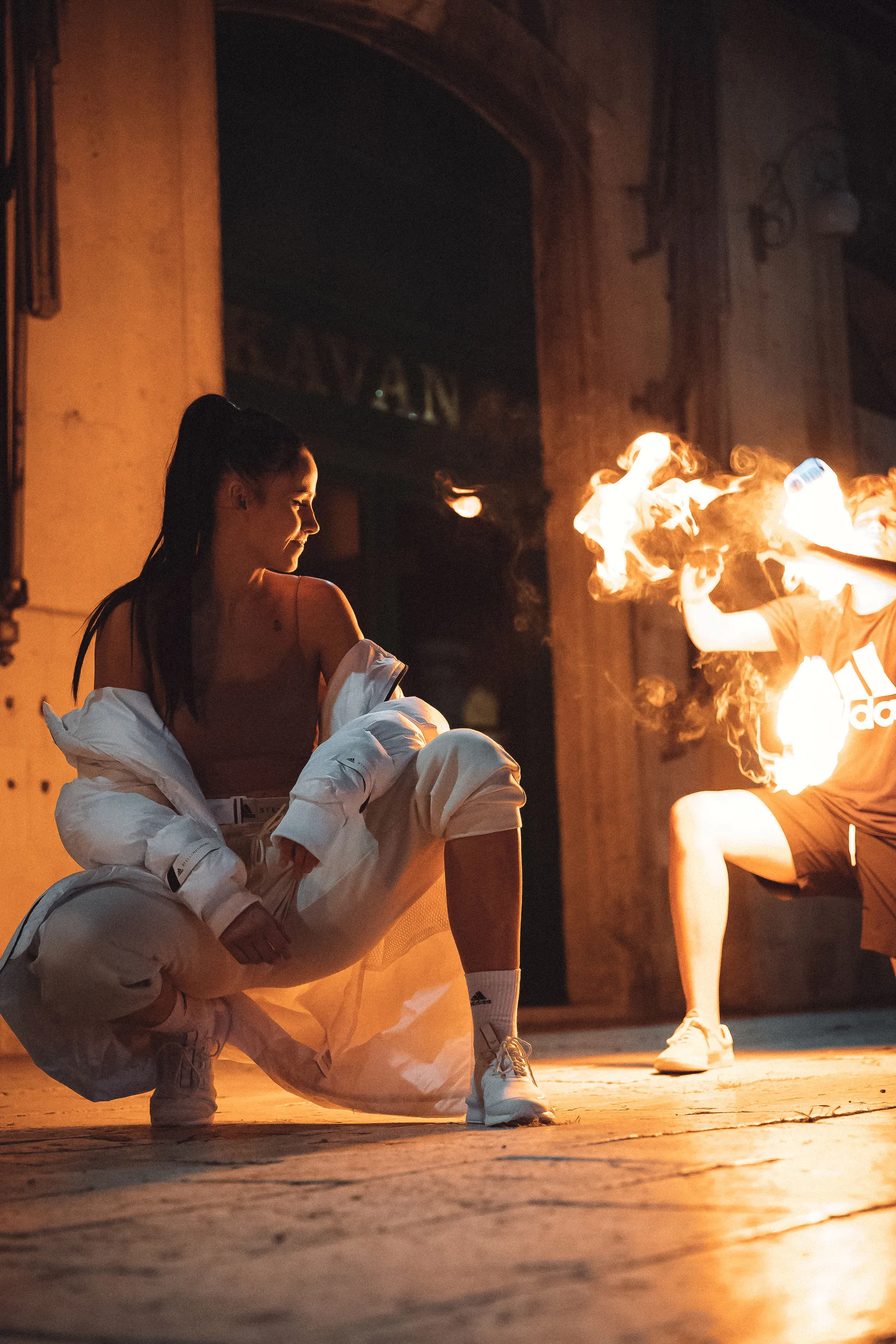 Matea Jelić × Adidas by Stella McCartney — fire performer alley