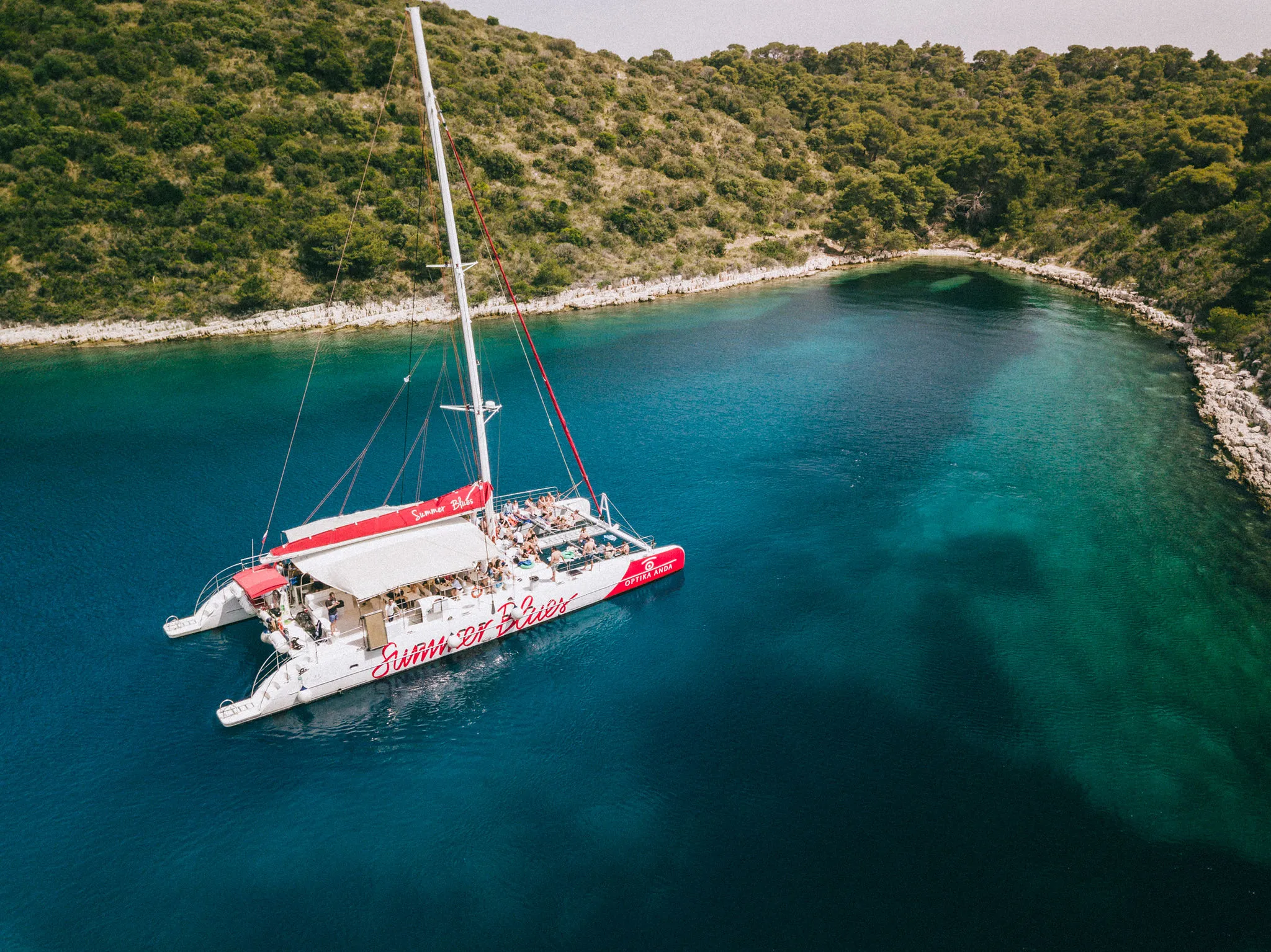 Summer Blues — Catamaran Social Media Photoshoot — aerial sailing