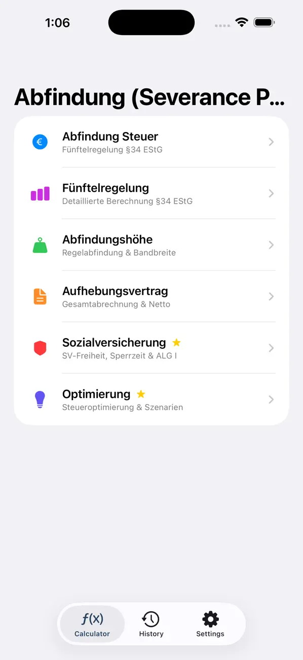 Abfindungsrechner tax impact screen