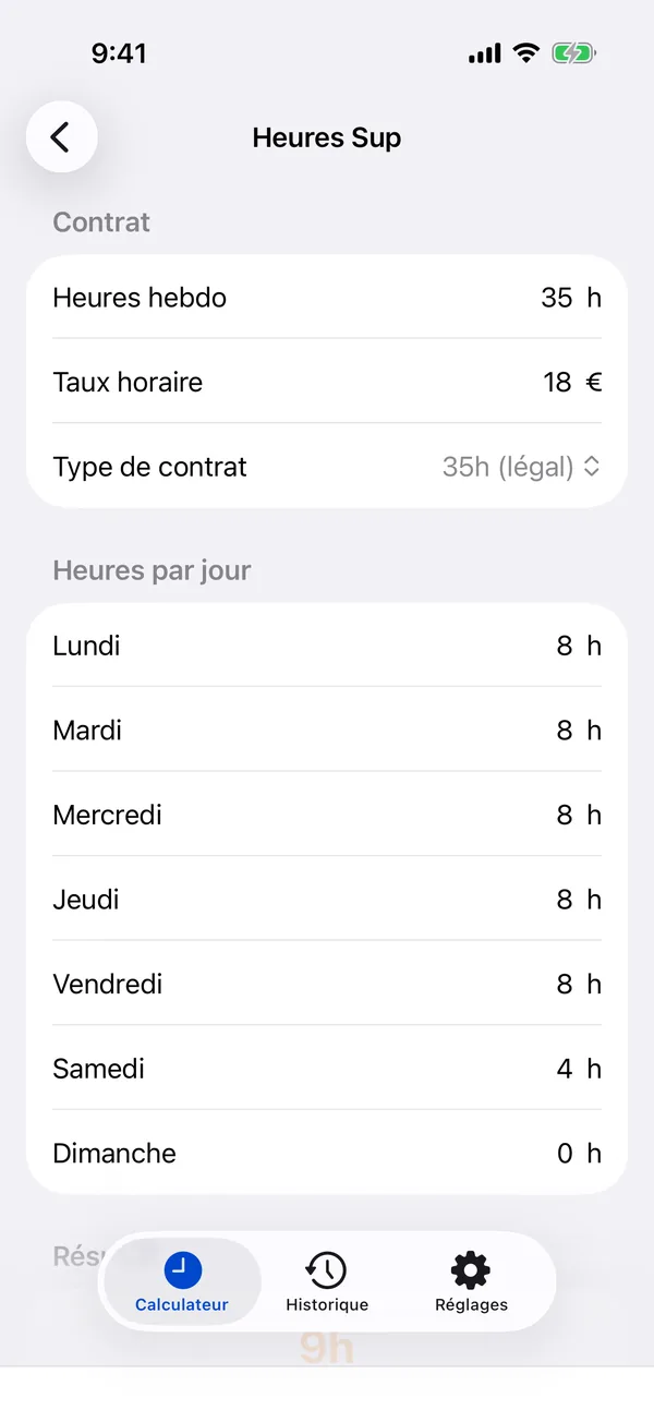 Daily working-hours calculator with the automatic 20-minute break deduction
