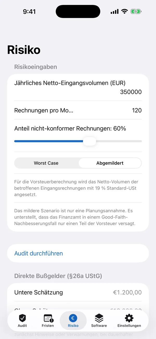 Readiness score with traffic-light classification for German e-invoicing