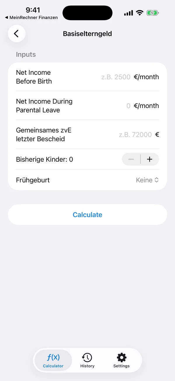 Estimated monthly parental benefit result with a clear breakdown