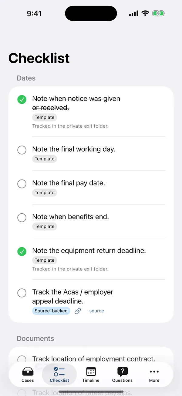 Private exit checklist with handover and final-pay tasks