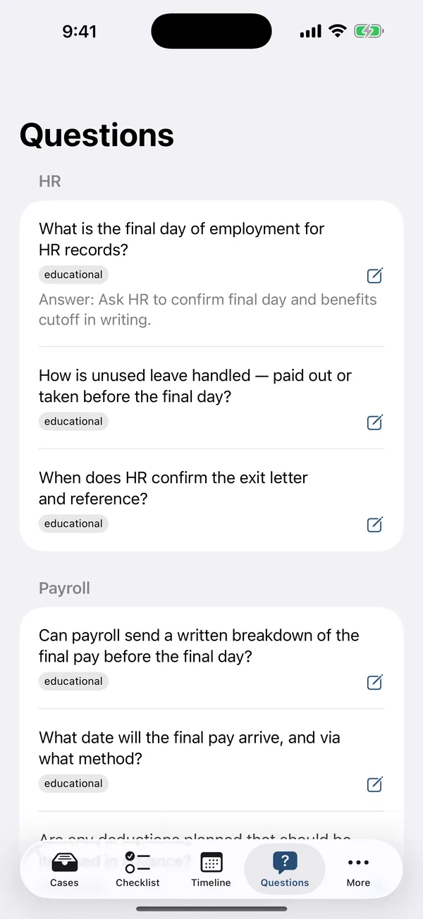 Questions bank for an adviser with curated source links