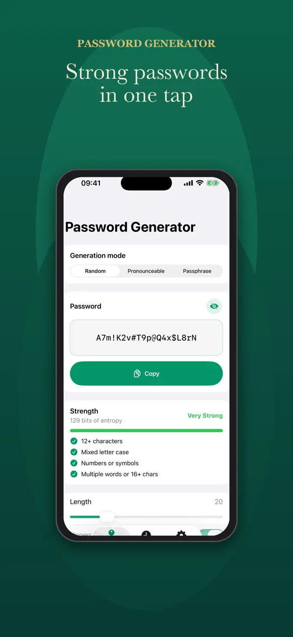 GeneratorLozinki screen for strong password creation