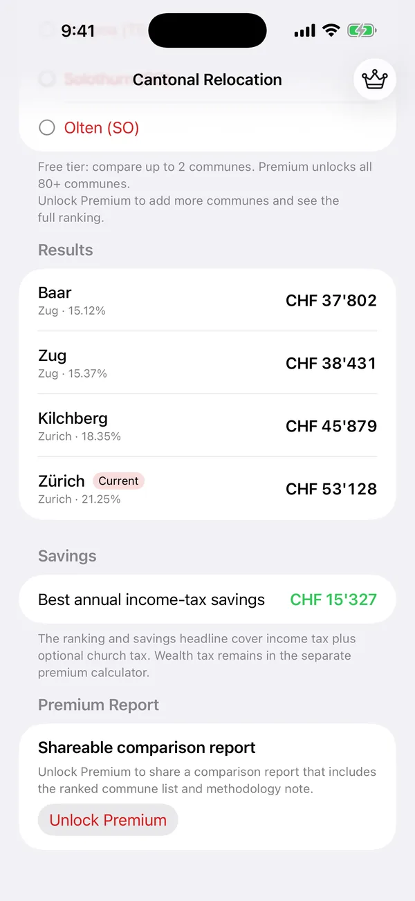 Swiss Tax Move ranking across all 26 cantons