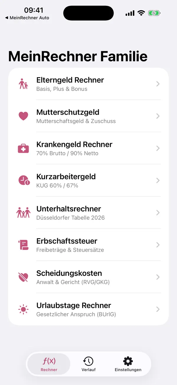 MeinRechner Family maternity pay screen