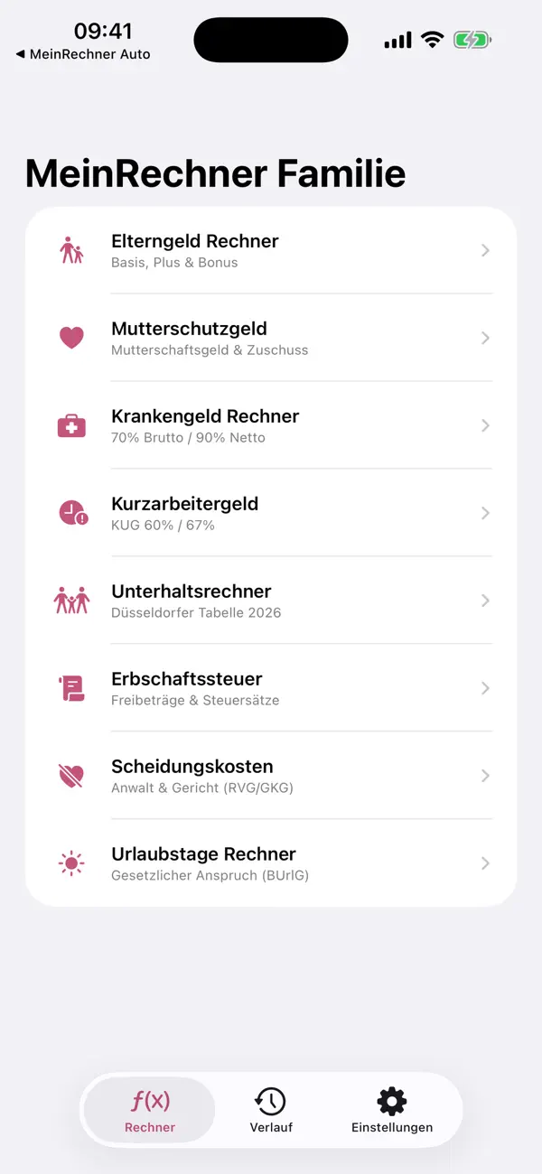 MeinRechner Family premium and export screen