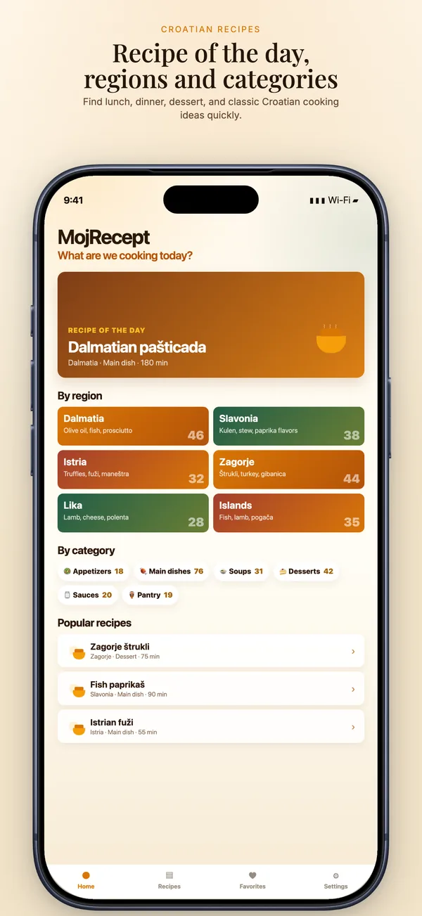 MojRecept home screen with the recipe of the day