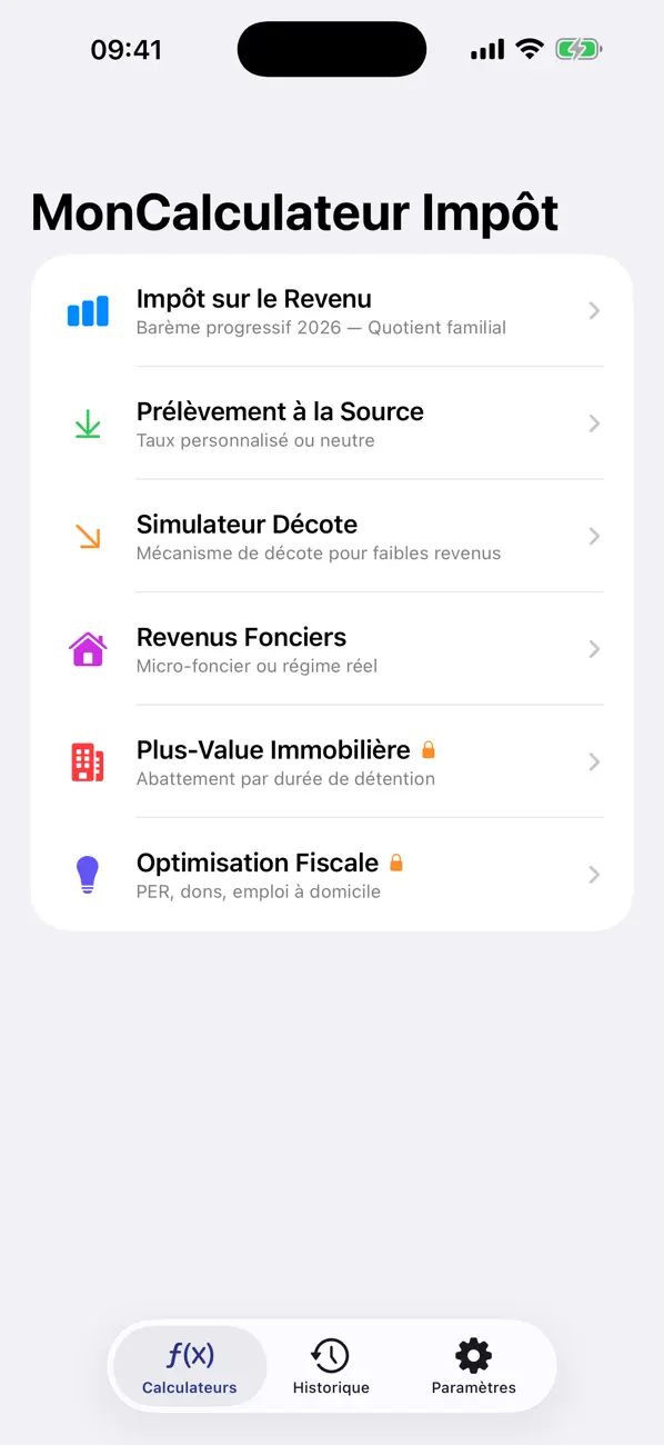 MonCalculateur Impot salary tax estimate screen