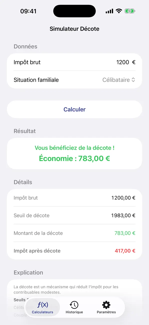 MonCalculateur Impot premium tools screen