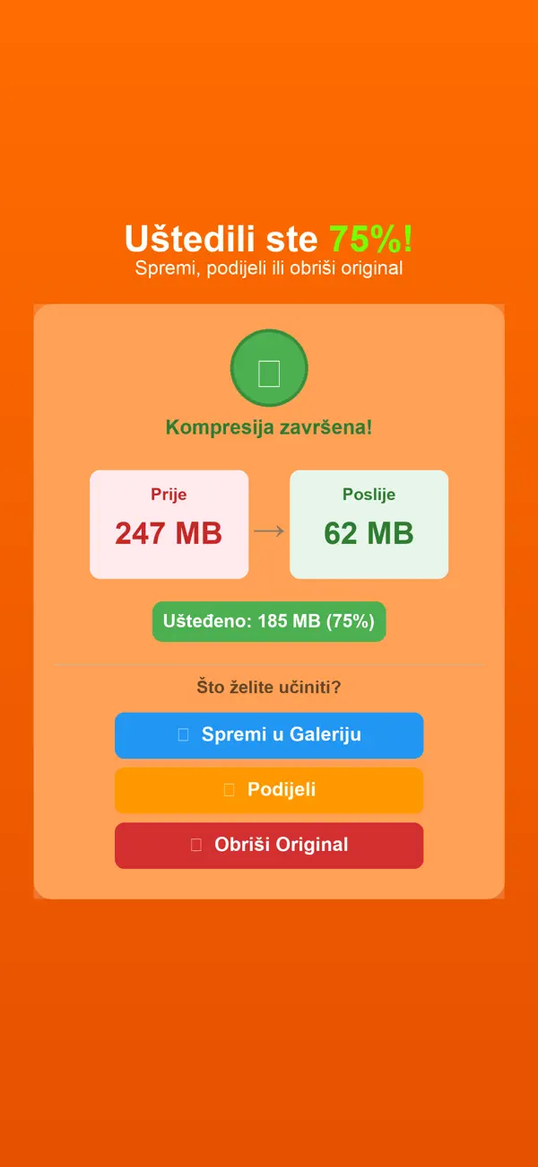 Smanji Video export preview screen