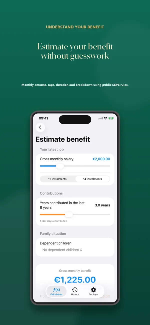 Spain Paro Calculator benefit estimate screen
