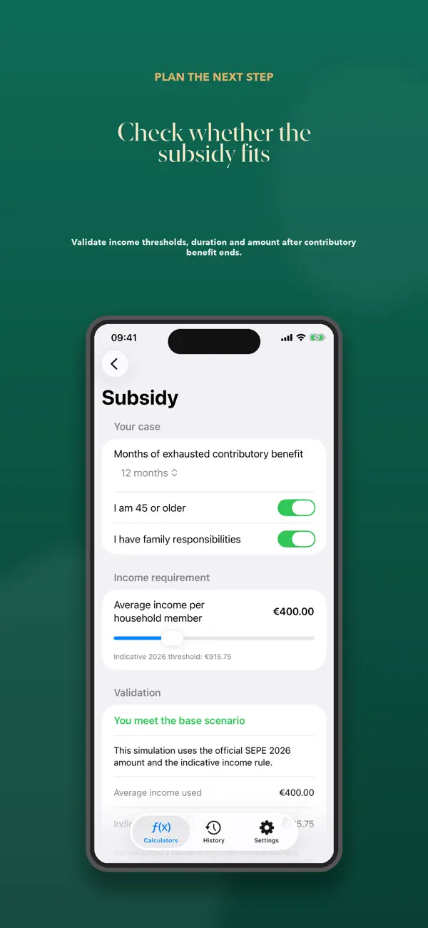 Spain Paro Calculator duration screen