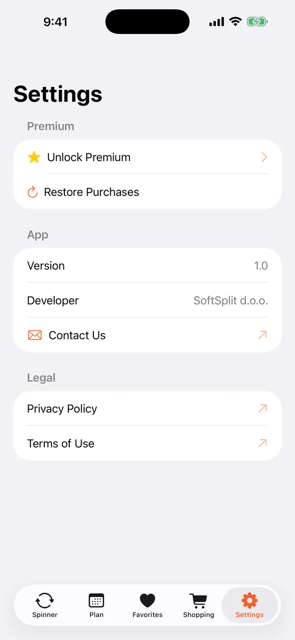 Auto-built shopping list sorted by category