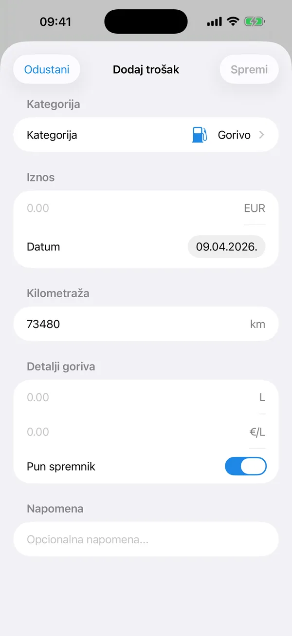 Troškovi Automobila service and maintenance records