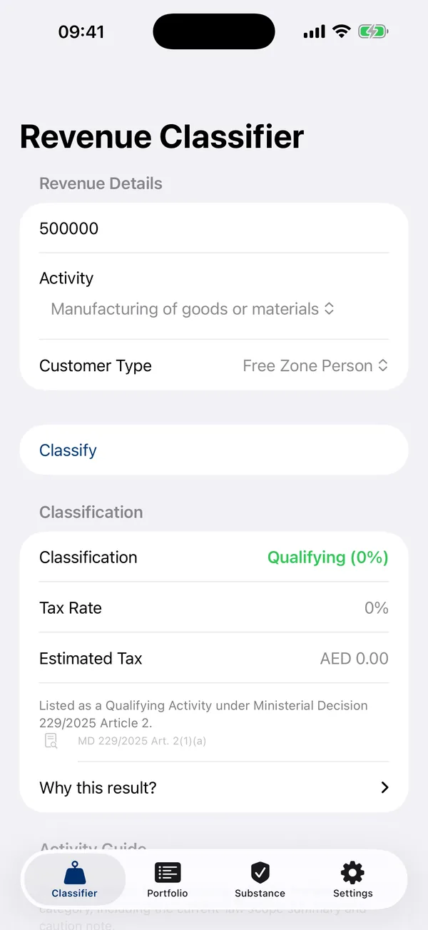 Revenue stream classified as Qualifying 0% or Non-Qualifying 9%