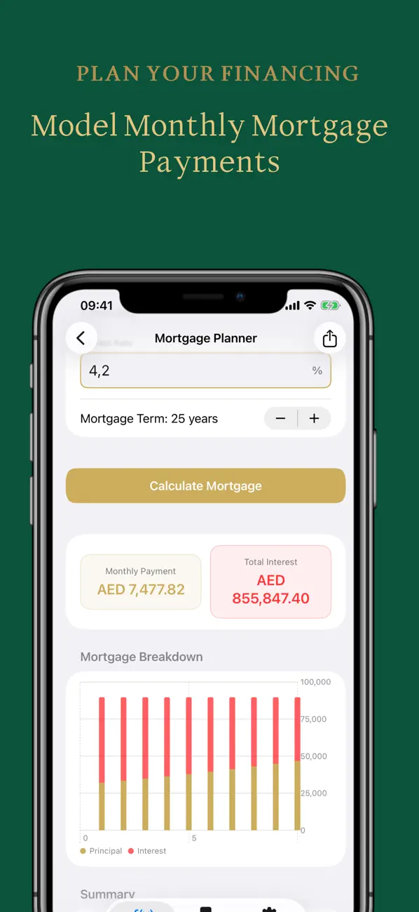 UAE Property Calculator mortgage planning screen