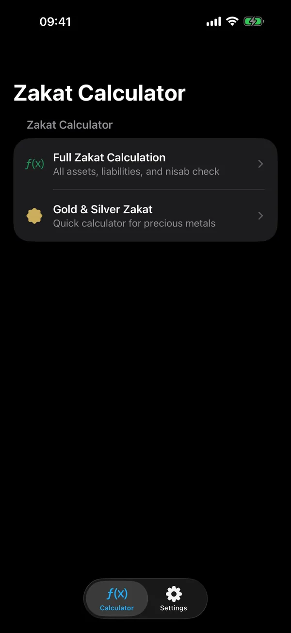 Full zakat calculator with assets, liabilities, and net wealth