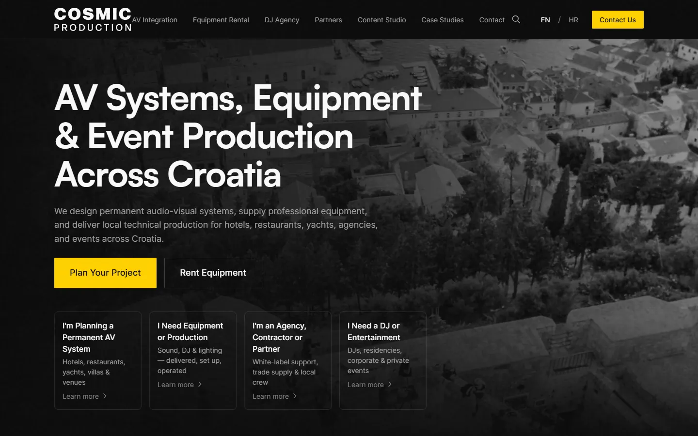 Cosmic Production home page: AV systems, equipment and event production across Croatia